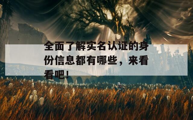全面了解实名认证的身份信息都有哪些，来看看吧！